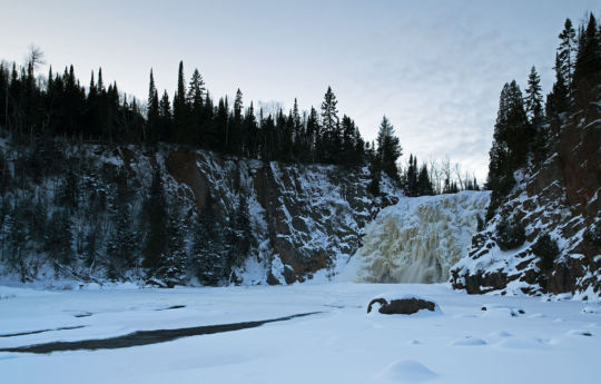 Ice covered High Falls and Baptism River - Tettegouche State Park