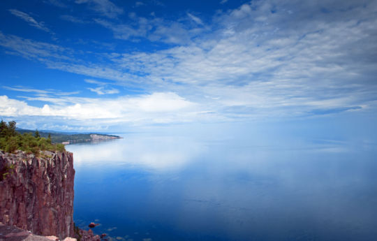 Blue Skies and calm Lake Superior from Palisade Head - Tettegouche State Park