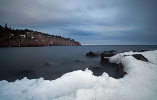 Shovel point in winter from Lake Superior Beach - Tettegouche State Park